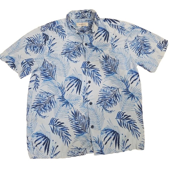Large Silk Tommy Bahama Button Up Shirt 100% Silk Chest Pocket Blue - Picture 1 of 3